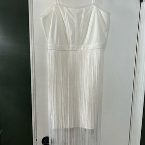 Cache Strapless White Fringe Dress